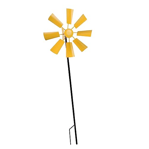 Ronyme Dekorative Windmühle, Windskulptur, Windmühle aus Metall mit Gartenpfahl, Windräder aus Eisen, Windräder für den Außenbereich, Y, GELB von Ronyme