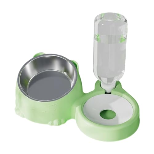 Ronyme Doppelter Katzennapf, Futterspender für Haustiere, mit Wasserspender, Haustierbedarf, Tierfutter- und Wassernapf-Set, erhöhter Katzennapf für Häschen, GrÜn von Ronyme