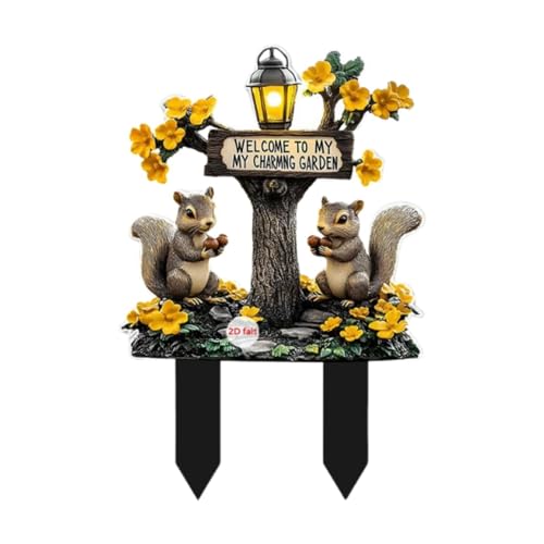 Ronyme Eichhörnchen Dekorative Gartenstecker Blumentopf 2D Hof Zeichen Acryl Zeichen für Pathway, A von Ronyme