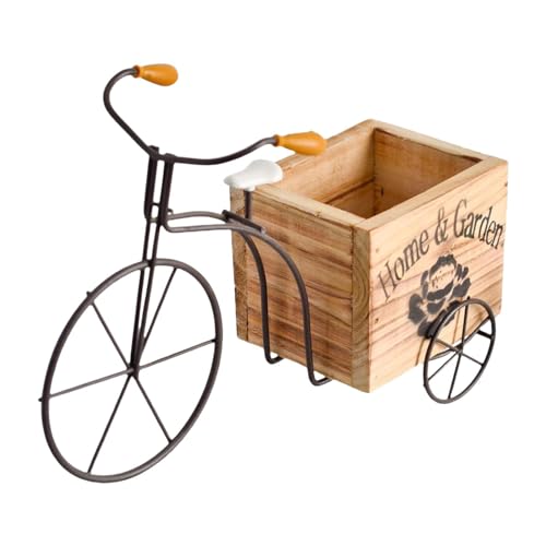 Ronyme Fahrrad Blumentopf Fahrrad Pflanzer Ornament Blumentopf Dreirad Pflanzenständer Holz Blumenkasten für Innenhof Fensterbank Regal, Holzfarbe von Ronyme