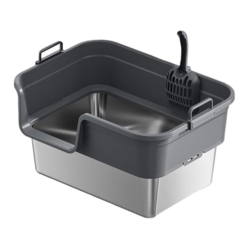 Ronyme Große Katzentoilette, Katzentöpfchen für Hauskatzen und Kätzchen, leicht zu reinigen, mit hohen Seiten, auslaufsicher, erhöhte Katzentoilette, Dunkelgrau Ronyme Große Katzentoilette, Katzentöpfchen für Hauskatzen und Kätzchen, leicht zu reinigen, mit hohen Seiten, auslaufsicher, erhöhte Katzentoilette, Dunkelgrau von Ronyme