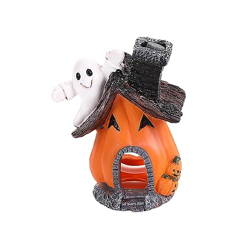 Ronyme Halloween Kürbis Haus Figurine Fisch Versteck Sammlerstück Harz Modell von Ronyme