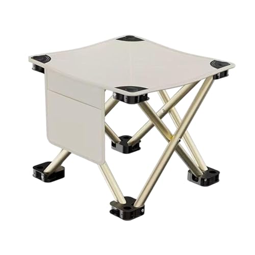 Ronyme Klappende Campinghocker -Footstool Mehrzweck mit Seitenpockt Kleiner Faltbarer Stuhl für Park im Freien Camping Travel Picknick, Weiß, 33cmx33cmx32cm von Ronyme