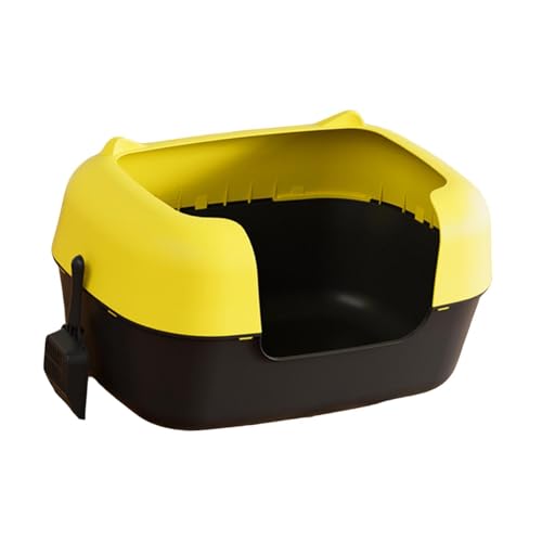 Ronyme Offene Katzentoilette, Halbgeschlossen, Spritzschutz, Tragbare Kätzchentoilette, Bettpfanne, Katzentoilette mit Hohen Seitenwänden, Sandkasten, Katzen, Gelb Und Schwarz von Ronyme