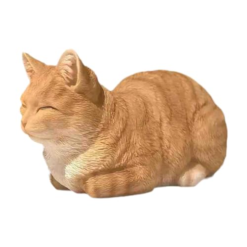 Ronyme Schlafende Katze Statue Figurine Harz Tier Statue für Hof, Orange von Ronyme