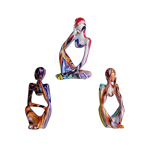 Ronyme Set mit 3 sitzenden Denker-Skulpturen aus Kunstharz, Moderne abstrakte Kunststatue für Bücherregal, Schreibtisch, Sammlerfiguren, Dekoration für, Bunt von Ronyme