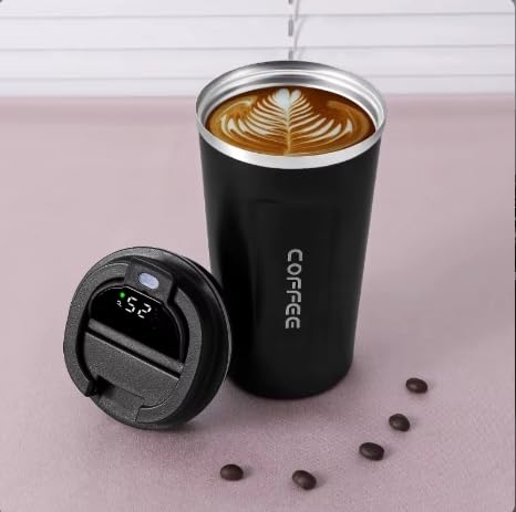 Ronyse Thermos Cup - Coffee Cup To Go mit Temperatur-Anzeige - Reise-Tasse für Kaffee und Tee - 380 ML - Edelstahl - Schwarz Ronyse Thermos Cup - Coffee Cup To Go mit Temperatur-Anzeige - Reise-Tasse für Kaffee und Tee - 380 ML - Edelstahl - Schwarz von Ronyse