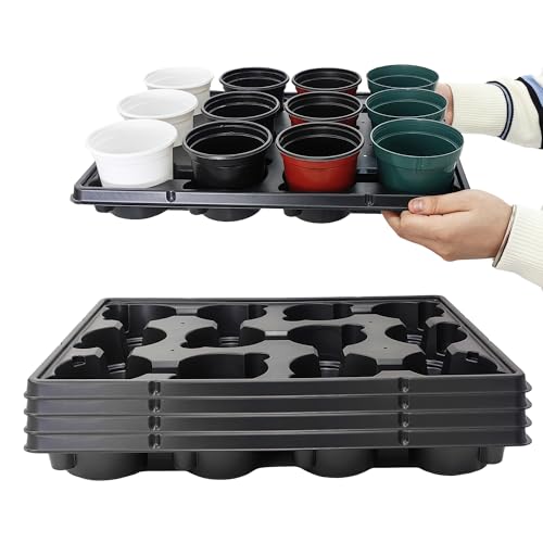 RooTrimmer Runde Pflanztöpfe mit 12 Zellen, verdickt, langlebig, Setzlingtöpfe, Shuttle-Tragetabletts für 10,2 cm große Blumentöpfe (42,8 x 32 cm, 5er-Pack) von RooTrimmer