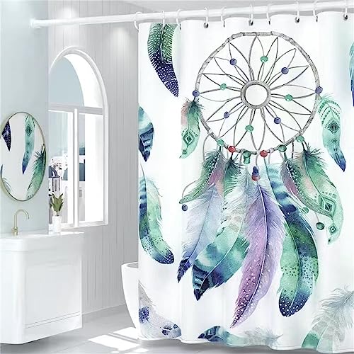 Duschvorhang Traumfänger, Shower Curtains Antischimmel, W120cm x L180cm Textil Vorhang Outdoor Wasserdichter, Waschbar Stoff Polyester 3D Digitaldruck Badewanne Duschvorhänge mit 12 Duschvorhangringen von Roogsoo
