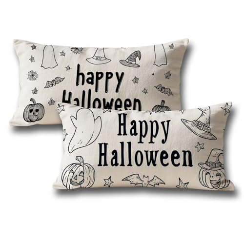 Kissen 30x50 Schwarz Kissenbezug Halloween 2er Set Atmungsaktiv Leinen Herbstdeko Kopfkissen mit Verstecktem Reißverschluss Kissenbezüge für Schlafzimmer Wohnzimmer Halloween Deko Sofakissen z-243 Kissen 30x50 Schwarz Kissenbezug Halloween 2er Set Atmungsaktiv Leinen Herbstdeko Kopfkissen mit Verstecktem Reißverschluss Kissenbezüge für Schlafzimmer Wohnzimmer Halloween Deko Sofakissen z-243 von Roogsoo