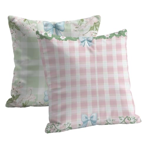 Kissenbezug 35x35 Gitter Wasserfest Deko Kissen Outdoor Samt Kissenbezug 2er Set mit Verstecktem Reißverschluss Doppelseitig Blumen Muster Wohnkultur Kissenbezüge für Outdoor Terrasse Garten B-78 von Roogsoo