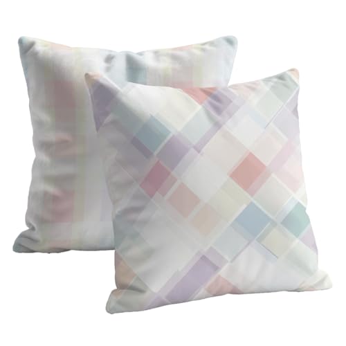 Kissenbezug 40x40 Farbe Wasserfest Deko Kissen Outdoor Samt Kissenbezug 2er Set mit Verstecktem Reißverschluss Doppelseitig Gitter Muster Wohnkultur Kissenbezüge für Outdoor Terrasse Garten B-76 von Roogsoo