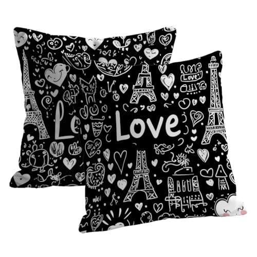 Kissenbezug 50x50 Schwarz Wasserfest Deko Kissen Outdoor Samt Kissenbezug 2er Set mit Verstecktem Reißverschluss Doppelseitig Turm Muster Wohnkultur Kissenbezüge für Outdoor Terrasse Garten B-82 von Roogsoo