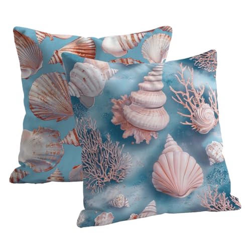 Kissenbezug 65x65 Blau Wasserfest Deko Kissen Outdoor Samt Kissenbezug 2er Set mit Verstecktem Reißverschluss Doppelseitig Hülse Muster Wohnkultur Kissenbezüge für Outdoor Terrasse Garten B-86 von Roogsoo