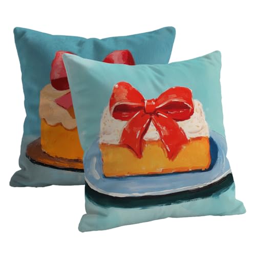 Kissenbezug 70x70 Blau Wasserfest Deko Kissen Outdoor Leinen Kissenbezug 2er Set mit Verstecktem Reißverschluss Doppelseitig Kuchen Muster Wohnkultur Kissenbezüge für Outdoor Terrasse Garten B-70 von Roogsoo