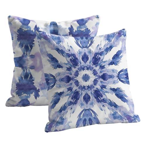 Kissenbezug 80x80 Blau Wasserfest Deko Kissen Outdoor Leinen Kissenbezug 2er Set mit Verstecktem Reißverschluss Doppelseitig Böhmen Muster Wohnkultur Kissenbezüge für Outdoor Terrasse Garten B-74 von Roogsoo