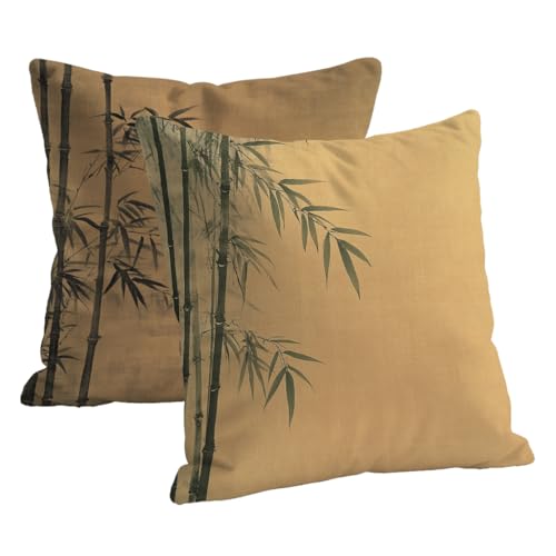Kissenbezug Dekorative Bambus Muster Outdoor Kissenbezug 55x55 2er Set Quadratische Samt Kissen Braun Atmungsaktiv Deko Kissen für Gartendeko Balkon Wohnzimmer Schlafzimmer Sofa Deko Geschenk B-1 von Roogsoo