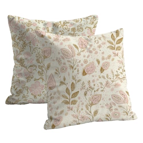 Kissenbezug Dekorative Blumen Muster Outdoor Kissenbezug 65x65 2er Set Quadratische Samt Kissen Beige Atmungsaktiv Deko Kissen für Gartendeko Balkon Wohnzimmer Schlafzimmer Sofa Deko Geschenk B-79 von Roogsoo