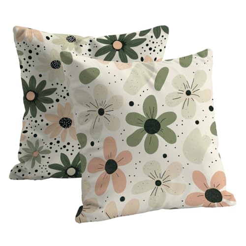 Kissenbezug Dekorative Blumen Muster Outdoor Kissenbezug 80x80 2er Set Quadratische Samt Kissen Grün Atmungsaktiv Deko Kissen für Gartendeko Balkon Wohnzimmer Schlafzimmer Sofa Deko Geschenk B-83 von Roogsoo