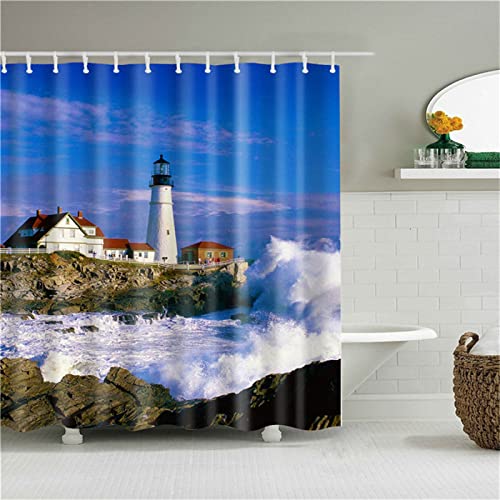 Leuchtturm an der Küste Duschvorhang W150cm x L180cm,Duschvorhänge Waschbar Antischimmel Wasserdicht Textil Duschvorhang Stoff,Shower Curtains Extra Lange Gardinen Outdoor bad Vorhang badewanne Decor Leuchtturm an der Küste Duschvorhang W150cm x L180cm,Duschvorhänge Waschbar Antischimmel Wasserdicht Textil Duschvorhang Stoff,Shower Curtains Extra Lange Gardinen Outdoor bad Vorhang badewanne Decor von Roogsoo