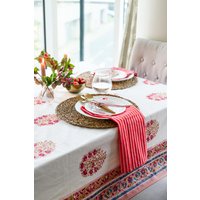 Tischdecke | Floral Block Print Weiß Rechteckige Geschenk Für Zuhause Gastgeschenk Sommer von RoohLondon
