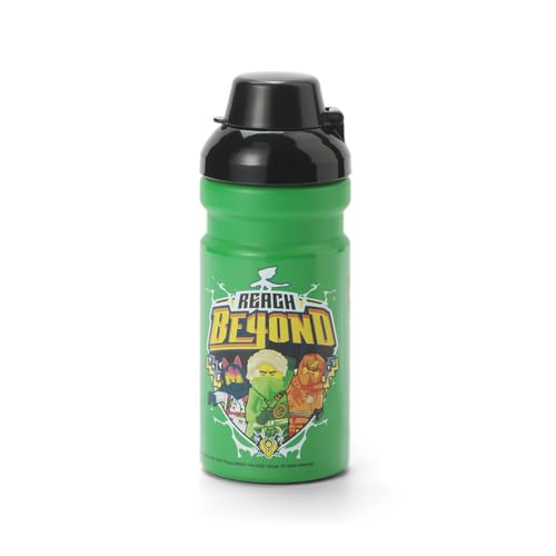 Room Copenhagen LEGO Ninjago Trinkflasche - 390 ml – Spaßige und praktische Trinkflasche für Kinder mit abgedecktem Trinkverschluss, Sportflasche, Grün & Schwarz von Room Copenhagen