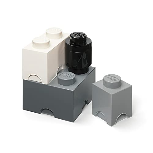 Room Copenhagen Lego Aufbewahrungsstein Multi-Pack L, Stapelbare Aufbewahrungsboxen, 4er-Set (Black, White, Dark Grey), Mischung (Weiss, Mittelgrau, DUNKELGRAU, SCHWARZ), one Size, 4 von Room Copenhagen