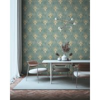 Blaue Art-Deco-Tapete Peel & Stick Und Traditionelle Tapete Abnehmbares Renter-Freundliches Wanddekor Vintage Design von RoomBloomArt