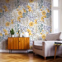 Florale Tapete Schälen Und Aufkleben | Energiegeladene Bunte Für Wohnzimmer Boho Frühling Blumen Vlies Flo23 von RoomBloomArt