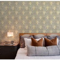 Helle Art-Deco-Tapete Peel & Stick Und Traditionelle Tapete Entfernbares Renter-Freundliches Wanddekor-Weinlese-Design von RoomBloomArt