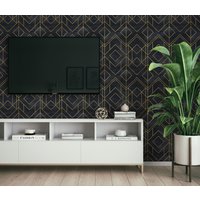 Navy Art Deco Wallpaper Peel & Stick Und Traditionelle Tapete Abnehmbares Renterfreundliches Wanddekor Vintage Design von RoomBloomArt