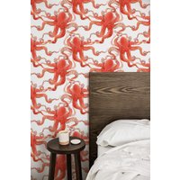 Oktopus-Tapete, Peel&stick - Und Traditionelle Tapete, Abnehmbare Mieterfreundliche Wanddekoration, Ozean-Design, Selbstklebend von RoomBloomArt