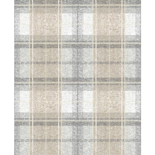 RoomMates RMK11396RL Tweed Plaid Tapete zum Abziehen und Aufkleben, grau von RoomMates