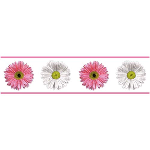 RoomMates RMK4405BD Flower Power, Vinyl, Rosa und Weiß, 12,7 cm x 4,57 m von RoomMates