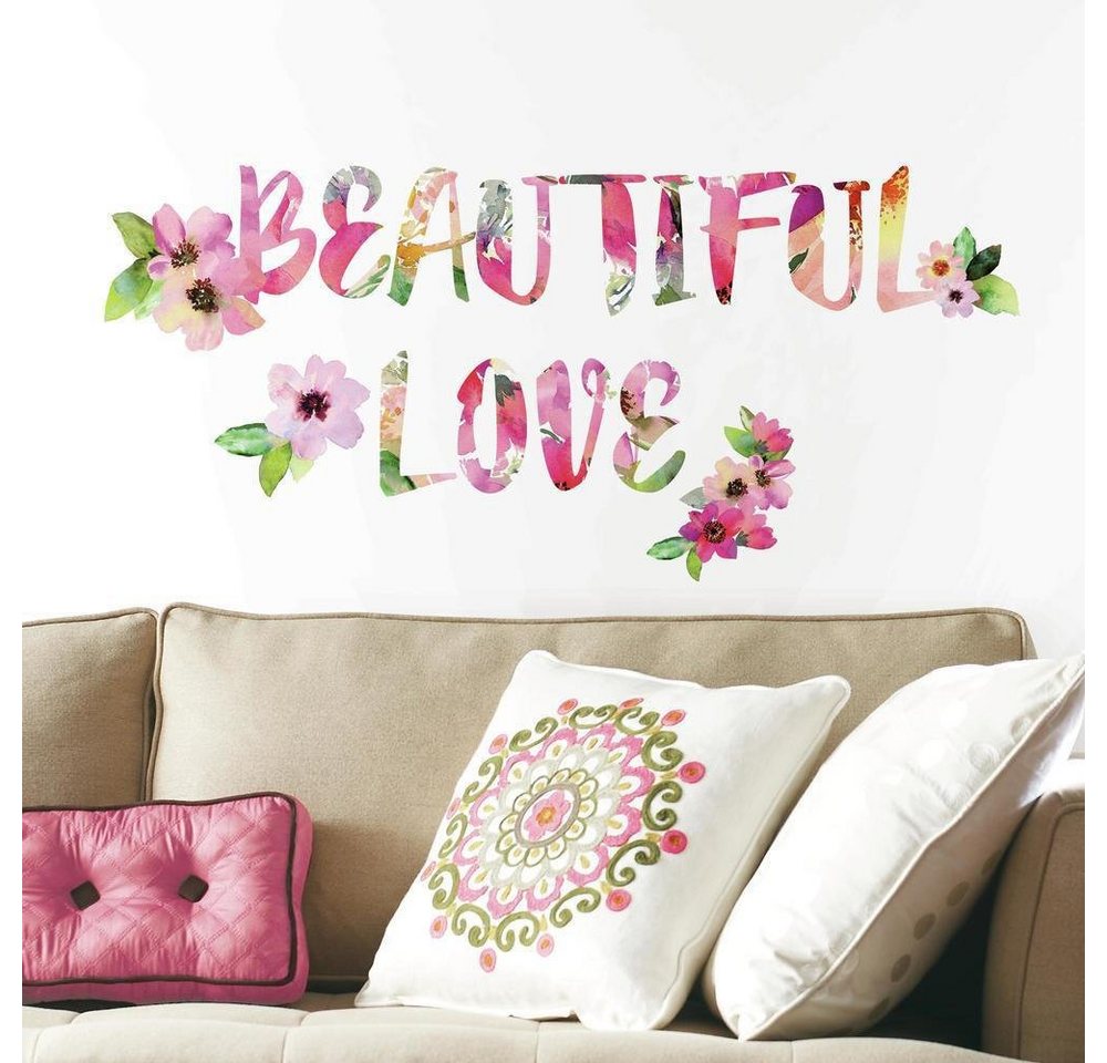 RoomMates Wandsticker Beautiful Love Aquarell Quote von RoomMates