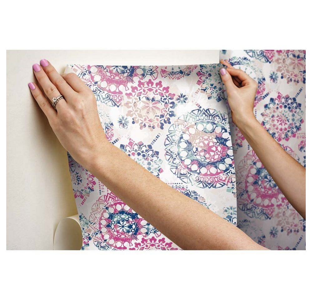 RoomMates Wandsticker PEEL & STICK Wallpaper - Boho Style Pink/Blau von RoomMates