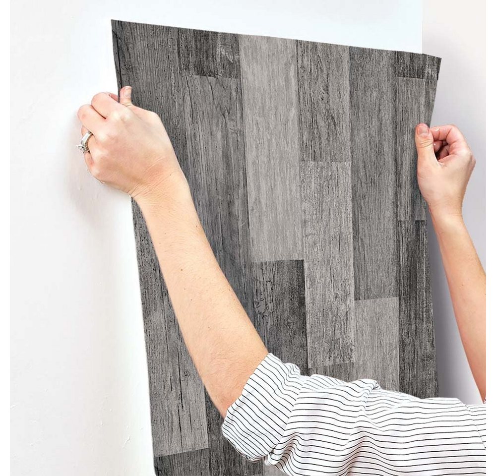 RoomMates Wandsticker PEEL & STICK Wallpaper - Verwittertes Holz Schwarz von RoomMates