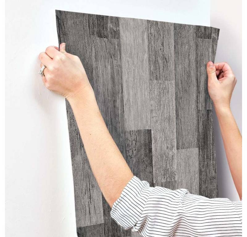 RoomMates Wandsticker PEEL & STICK Wallpaper - Verwittertes Holz Schwarz von RoomMates