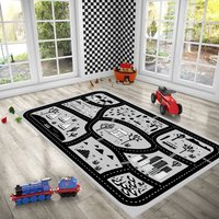 Personalisierter Teppich, Kinderteppich, Way Road Gemusterter Jungenteppich, Individueller Kleinkind-Jungenzimmer, Hand - Und Fußteppiche von RoomRugs