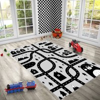 Personalisierter Teppich, Kinderteppich, Way Road Gemusterter Jungenteppich, Individueller Kleinkind Jungenzimmer, Hand - Und Fußteppiche von RoomRugs