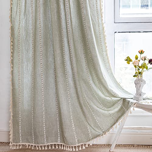 RoomTalks Salbeigrüner Boho-Bauernhaus-Vorhänge für Schlafzimmer, Wohnzimmer, 213 cm Länge, französisches Land, Sommer, Frühling, niedliches Leinen, schicke Quastenvorhänge, 213 cm Lx132 cm B RoomTalks Salbeigrüner Boho-Bauernhaus-Vorhänge für Schlafzimmer, Wohnzimmer, 213 cm Länge, französisches Land, Sommer, Frühling, niedliches Leinen, schicke Quastenvorhänge, 213 cm Lx132 cm B von RoomTalks