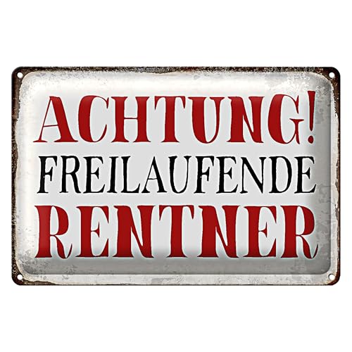 Achtung Freilaufende Rentner | Lustiges Warnschild im Retro-Stil für Garten oder Garage | 20 cm x 30 cm von Roomando