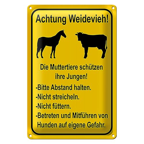 Achtung Weidevieh | Warnschild für Weiden | Robustes Blechschild | 20 cm x 30 cm von Roomando