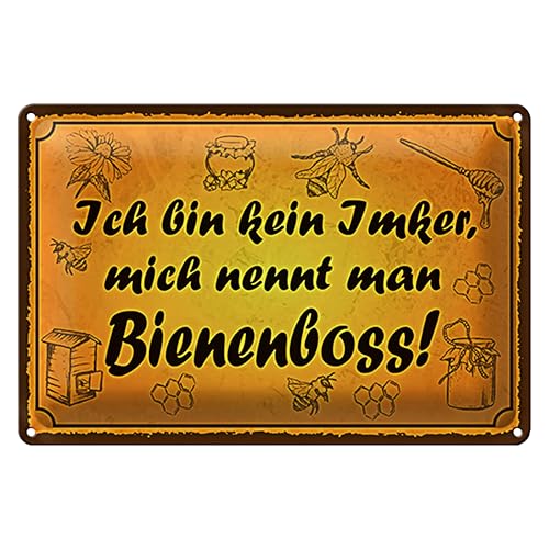Blechschild 'Bienenboss' | Ideal für Imker und Naturfreunde | Dekoratives Retro-Design | 20 cm x 30 cm von Roomando