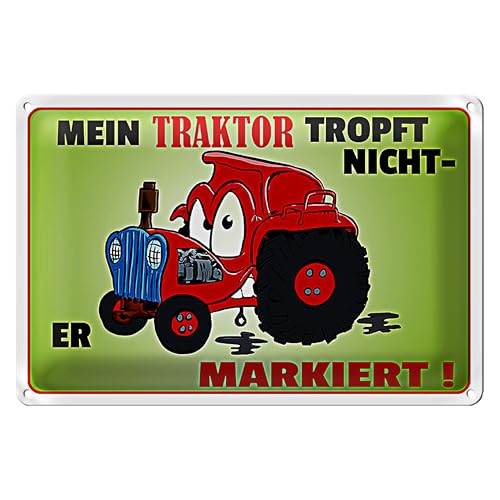Blechschild 'Mein Traktor tropft nicht - Er markiert!' | Lustiges Geschenk für Landwirte und Traktorliebhaber | Dekoration für Garage und Werkstatt | 20 cm x 30 cm Blechschild 'Mein Traktor tropft nicht - Er markiert!' | Lustiges Geschenk für Landwirte und Traktorliebhaber | Dekoration für Garage und Werkstatt | 20 cm x 30 cm von Roomando