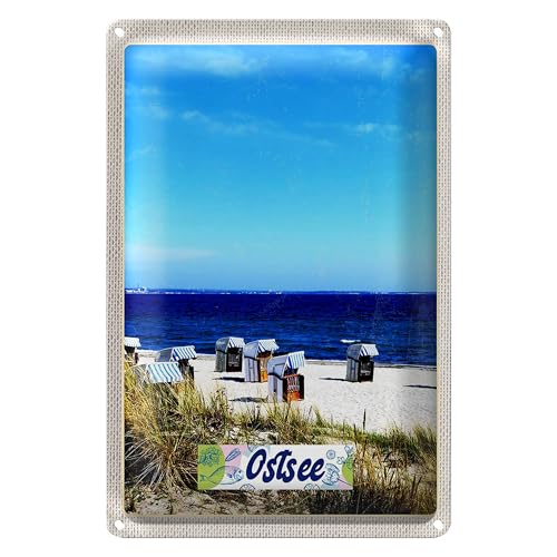Blechschild | Ostsee | Strandkörbe | Vintage Deko | Metallposter | 12 cm x 18 cm von Roomando