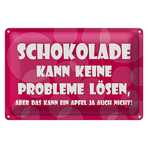 Dekoratives Blechschild 'Schokolade kann keine Probleme lösen' | Humorvolles Geschenk für Naschkatzen | Pink, 30x20 cm | 18 cm x 12 cm von Roomando