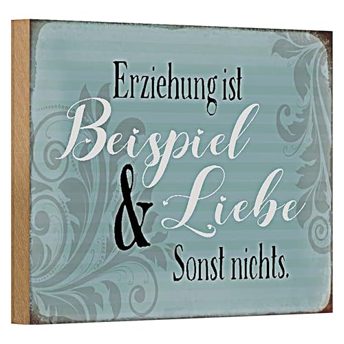 Dekoratives Holzschild 'Erziehung ist Beispiel & Liebe' | Vintage-Stil Wanddeko für Zuhause | 18 cm x 12 cm von Roomando
