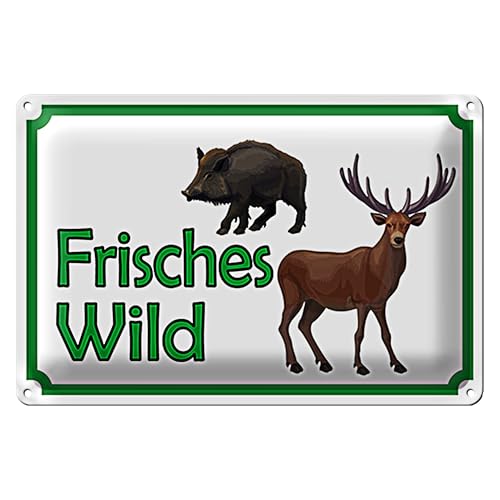 Dekoratives Metallschild 'Frisches Wild' mit Wildschwein und Hirsch | Ideal für Jäger und Naturfreunde | Robustes Design für Innen und Außen | 20 cm x 30 cm von Roomando