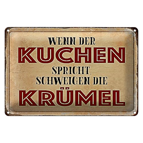 Dekoratives Vintage-Blechschild 'Wenn der Kuchen spricht, schweigen die Krümel' | Ideal für Küche oder Café | 30 x 20cm von Roomando